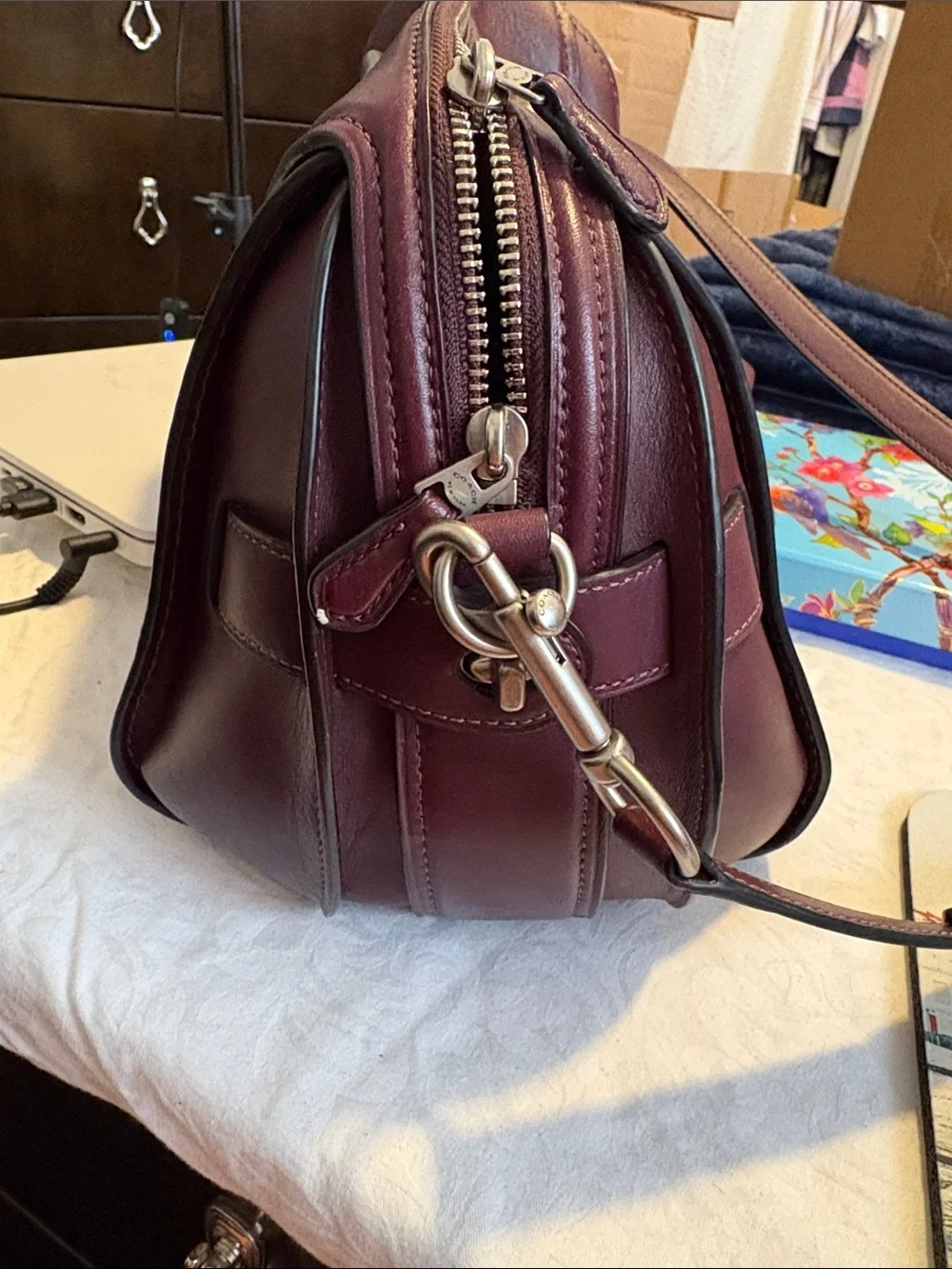 Coach Ace glove tanned leather Satchel Oxblood with Braided Handles.